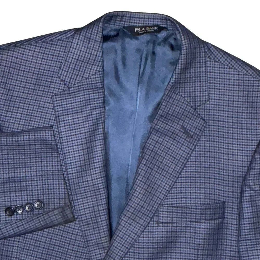 Jos. A. Bank Blue Check Mens 43R 100% Wool Blazer Sport Coat Suit Jacket Plaid